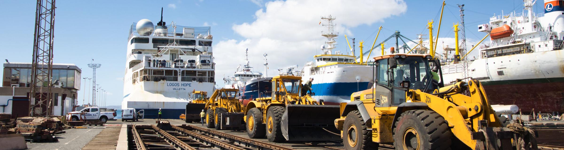 Las Palmas, Canary Islands :: Logos Hope being lifted out of the water for the annual dry dock.